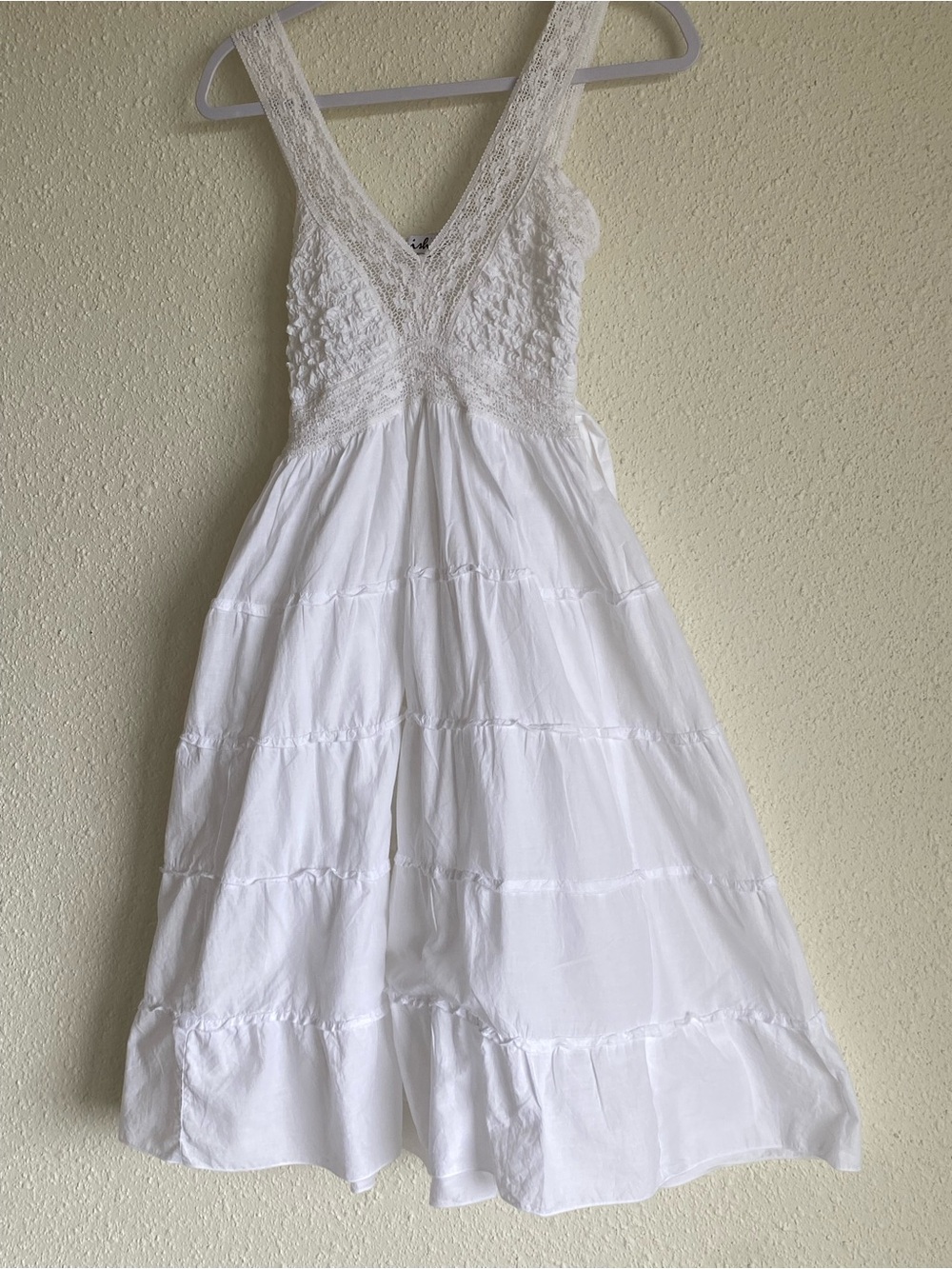 Trishna White Cotton Crochet Lace Tiered Midi Dress Cottagecore XS - Picture 4 of 10